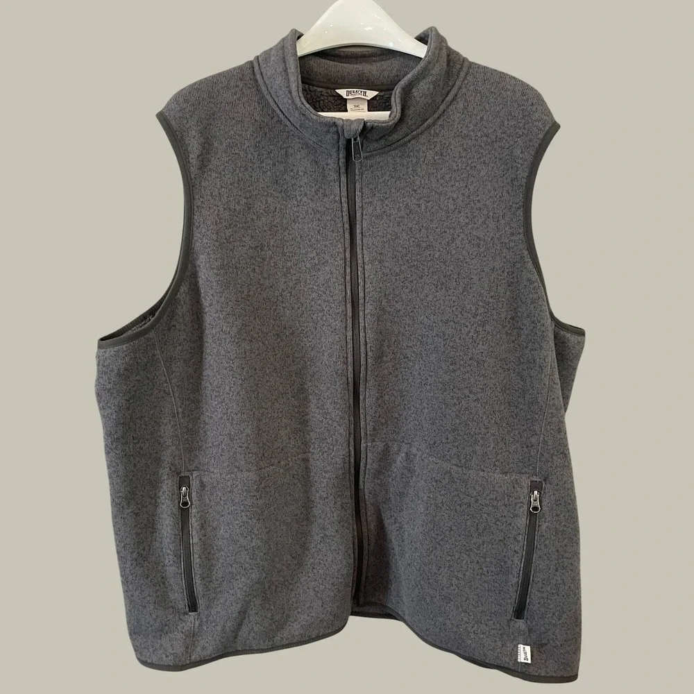 Duluth Trading Co Mens 3XL Gray Sweater Fleece Vest Sherpa Lined Full Zip Relax